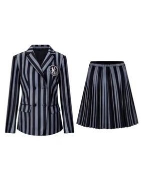 Girls Wednesday Addams Halloween Costume Cosplay Uniform Dress Dark Academia